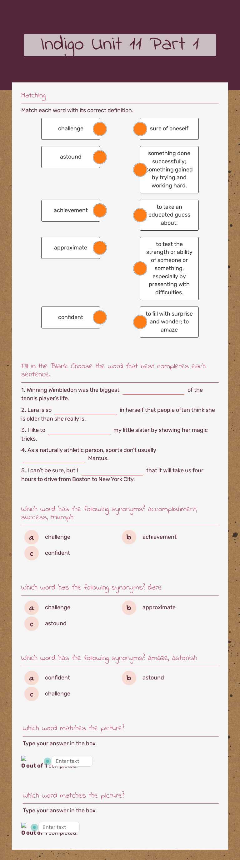 Indigo Unit 11 Part 1 worksheet preview image