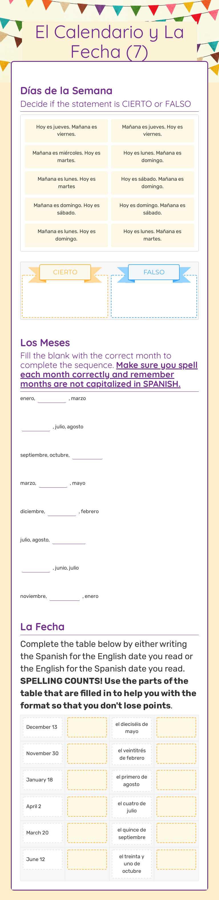 El Calendario y La Fecha (7) worksheet preview image