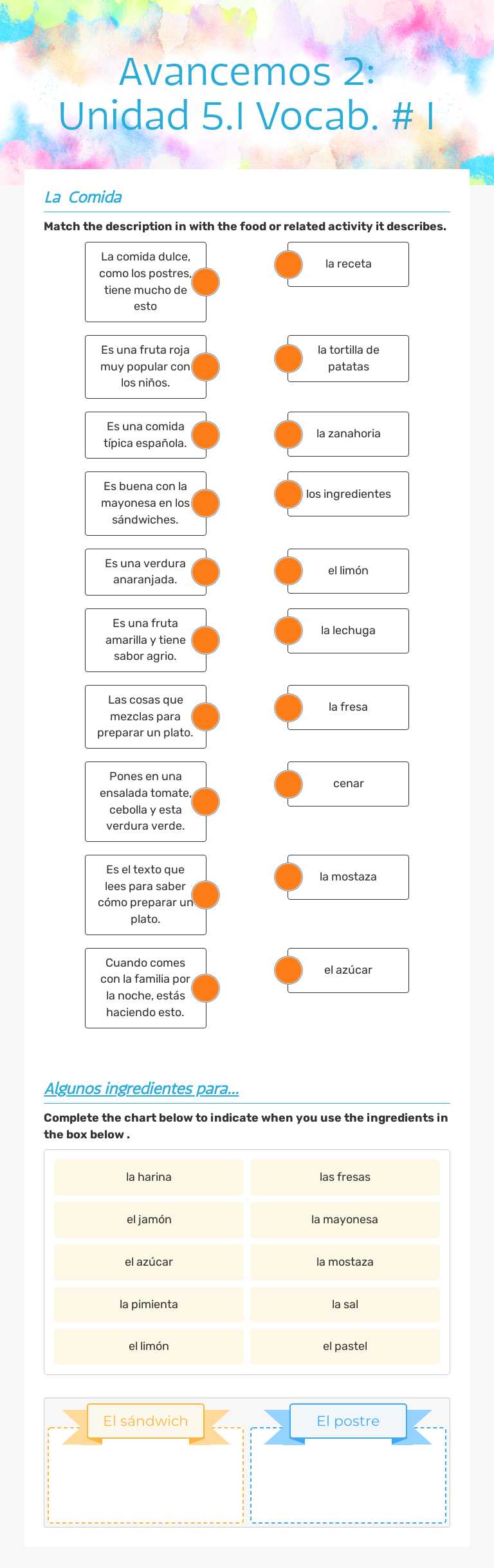 Avancemos 2: Unidad 5.1    Vocab. # 1 worksheet preview image