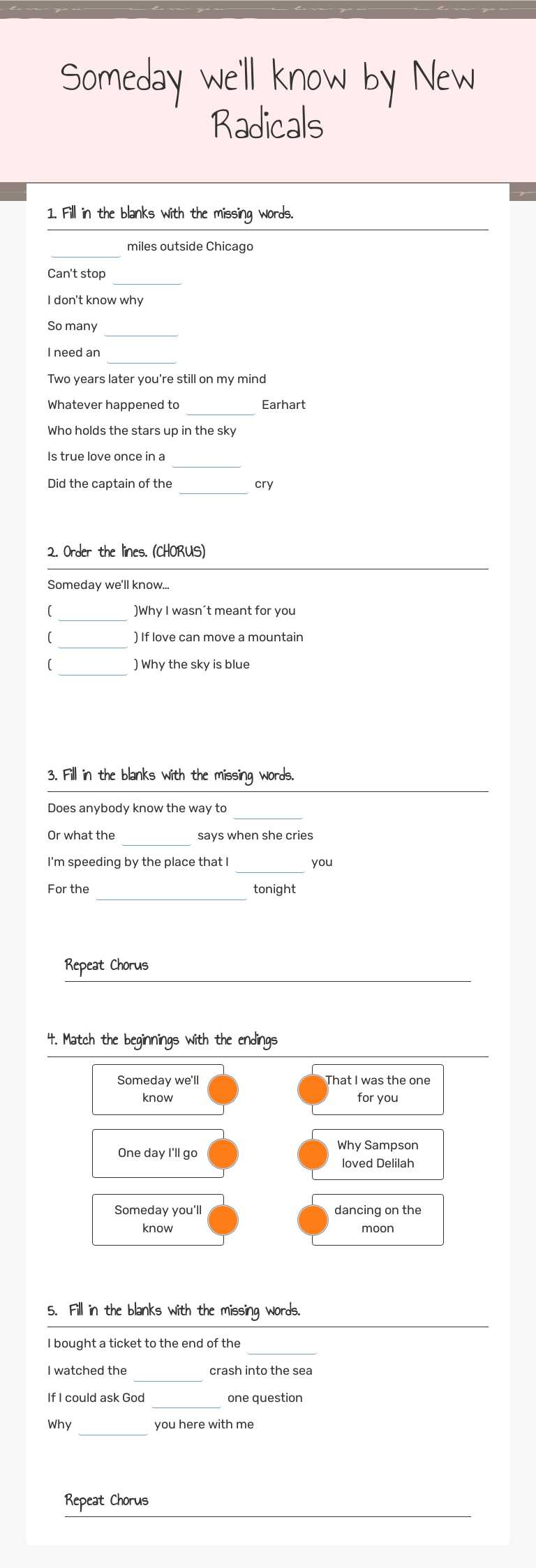 Someday we'll know
 by New Radicals worksheet preview image