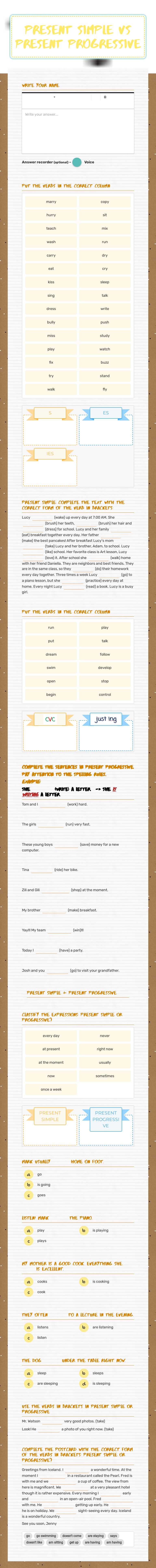 present Simple vs 
Present Progressive worksheet preview image