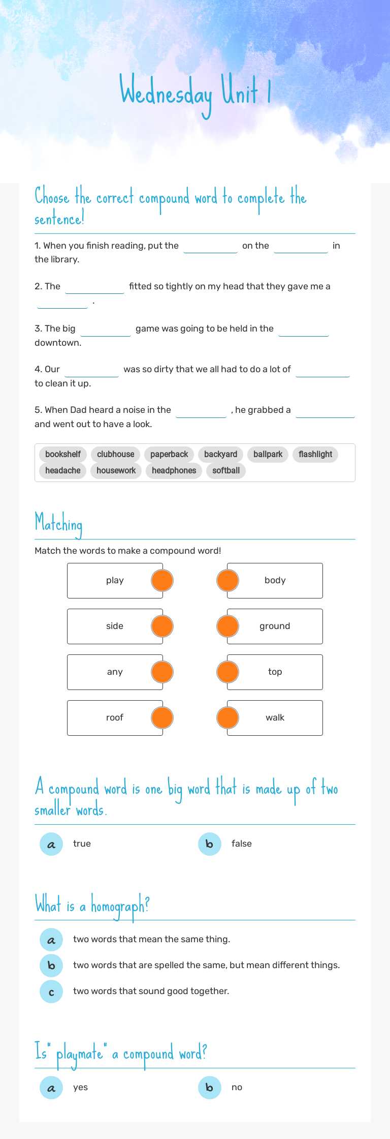 Wednesday 
Unit 1 Grade 3 worksheet preview