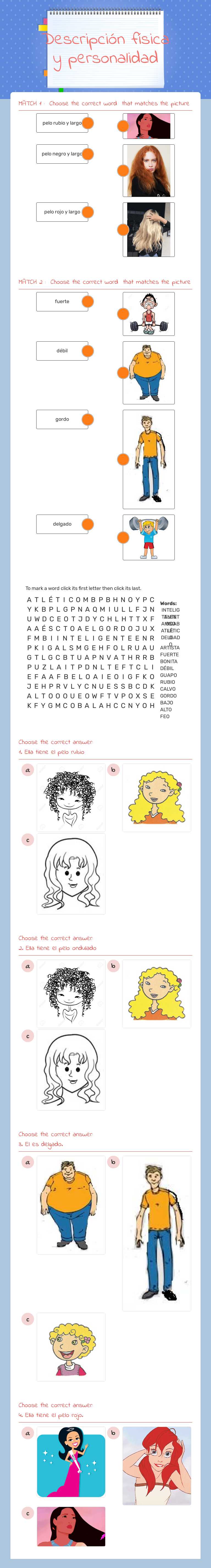 Descripción física y personalidad worksheet preview