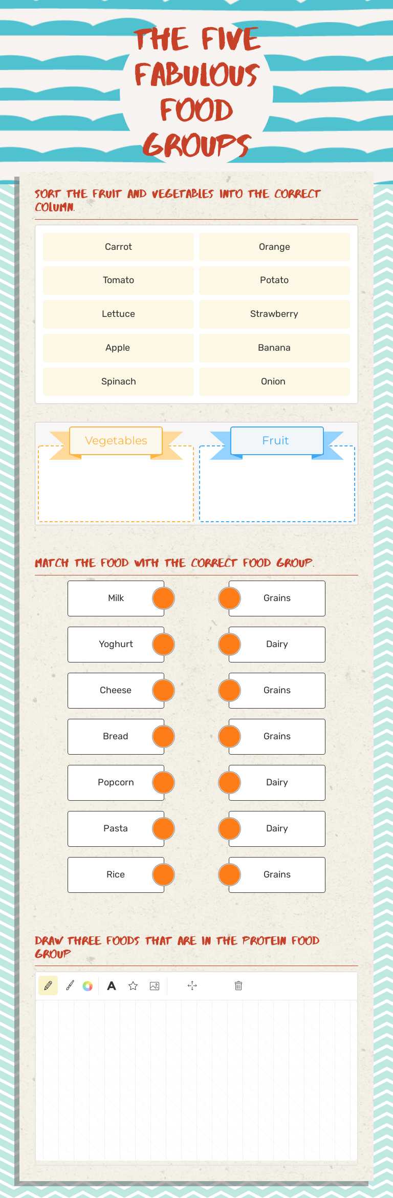 The Five Fabulous Food Groups worksheet preview image