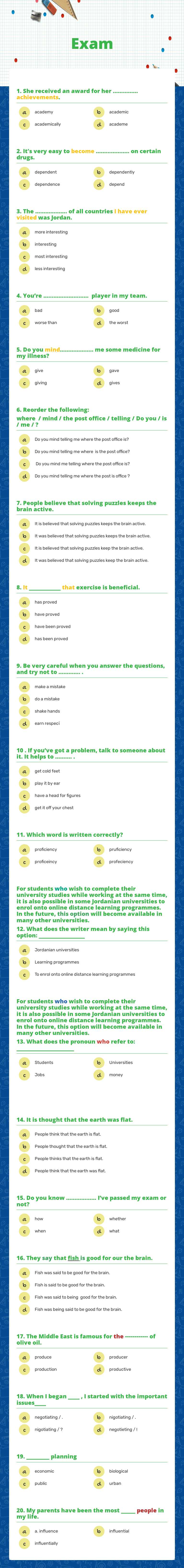 Exam Grade 12 worksheet preview