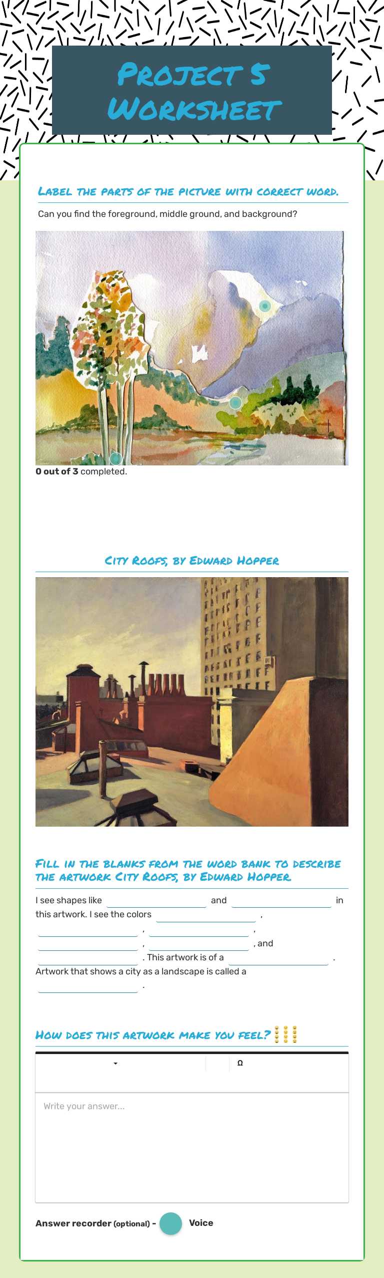 Project 5 Worksheet Grade 1 worksheet preview