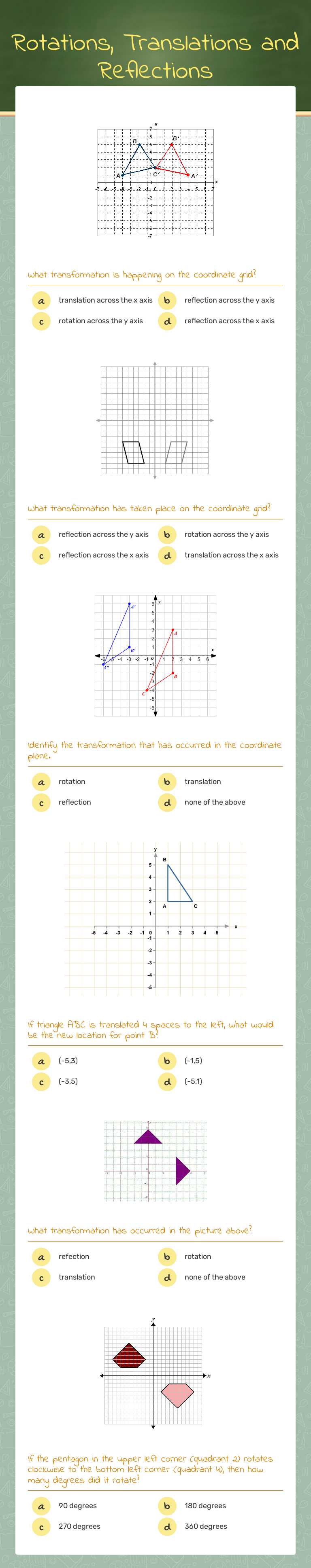 Rotations, Translations and Reflections worksheet preview image