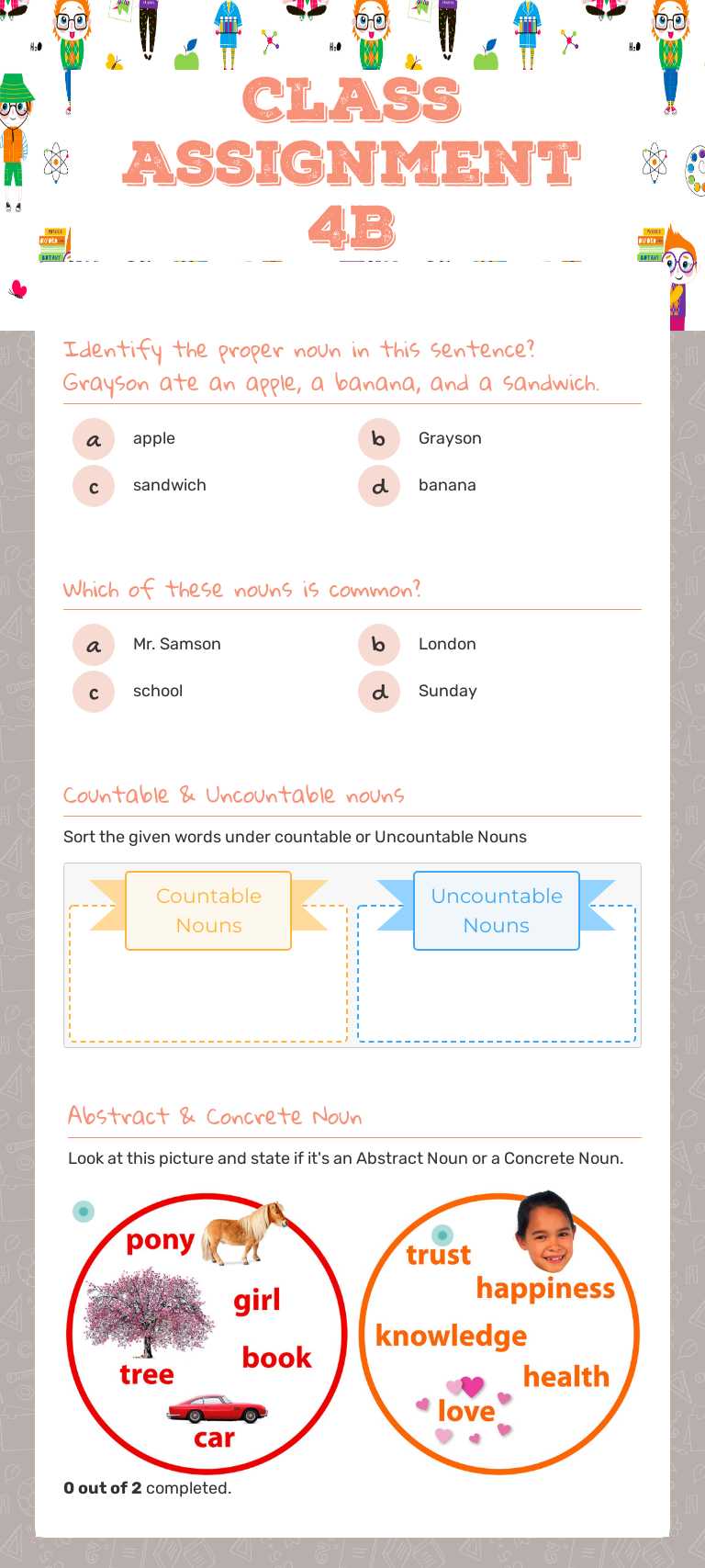 Class Assignment 4B worksheet preview image