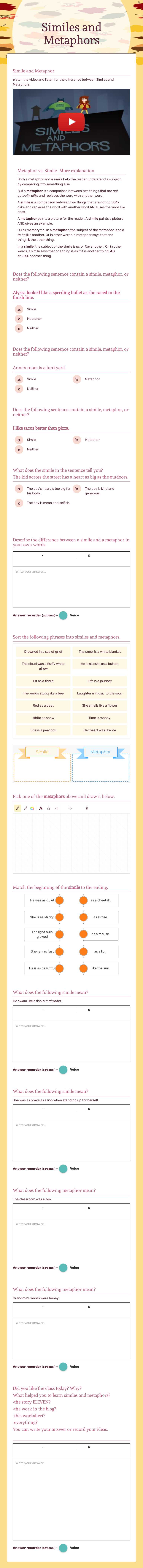 Similes
and
Metaphors Grade 9 worksheet preview