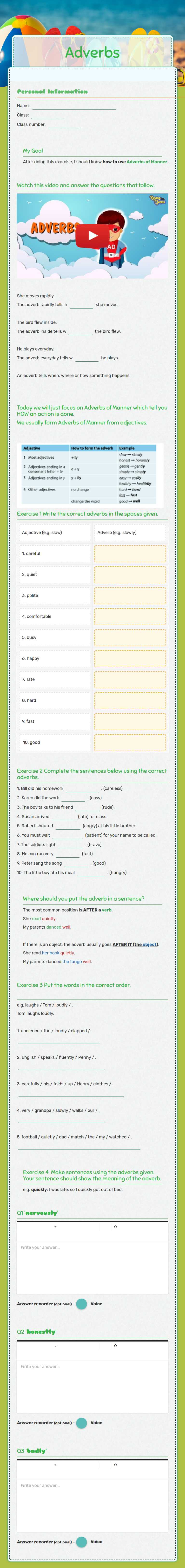 Adverbs Grade 11 worksheet preview