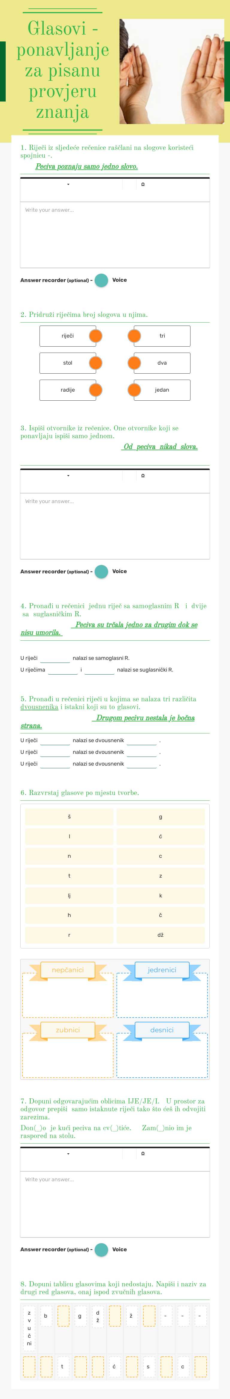 Glasovi - 
ponavljanje za pisanu provjeru znanja Grade 8 worksheet preview