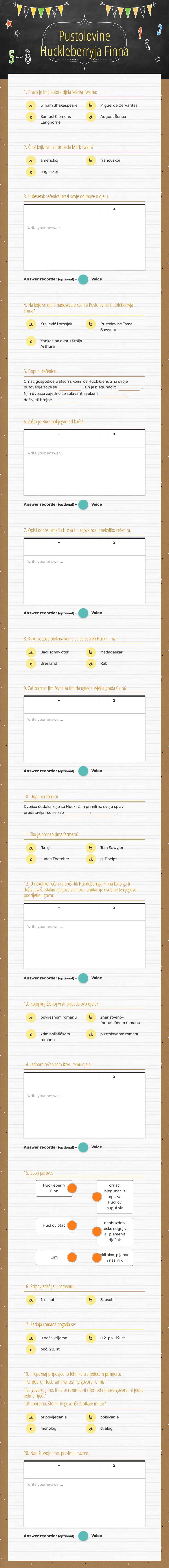 Pustolovine Huckleberryja Finna worksheet preview image
