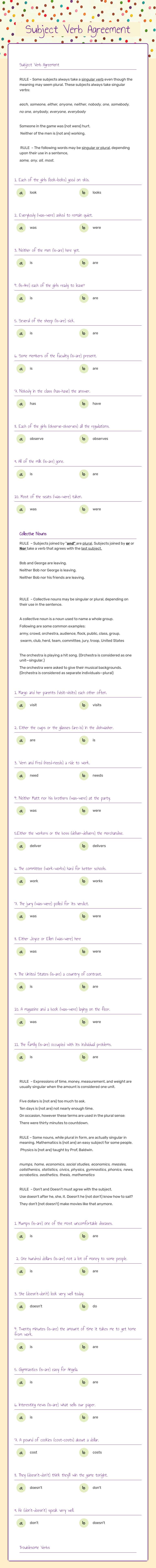 Subject Verb Agreement worksheet preview image