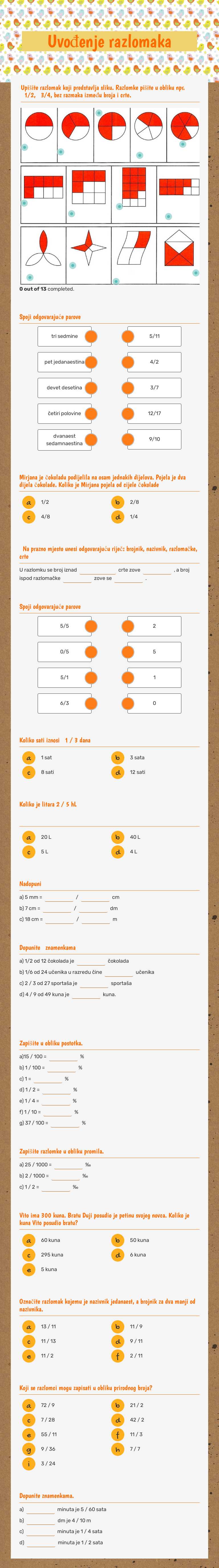 Uvođenje razlomaka worksheet preview image