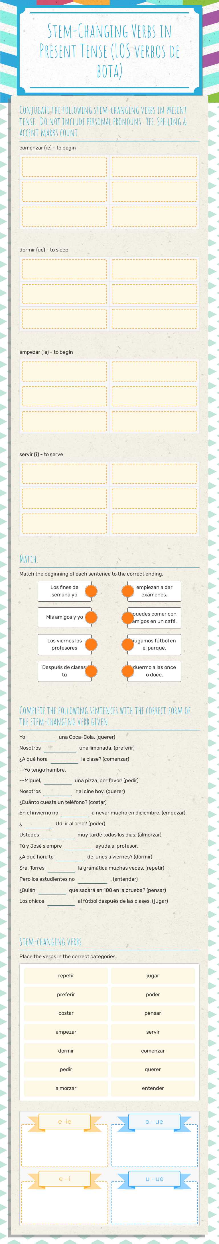 Stem-Changing Verbs in Present Tense  (LOS verbos de bota) worksheet preview image