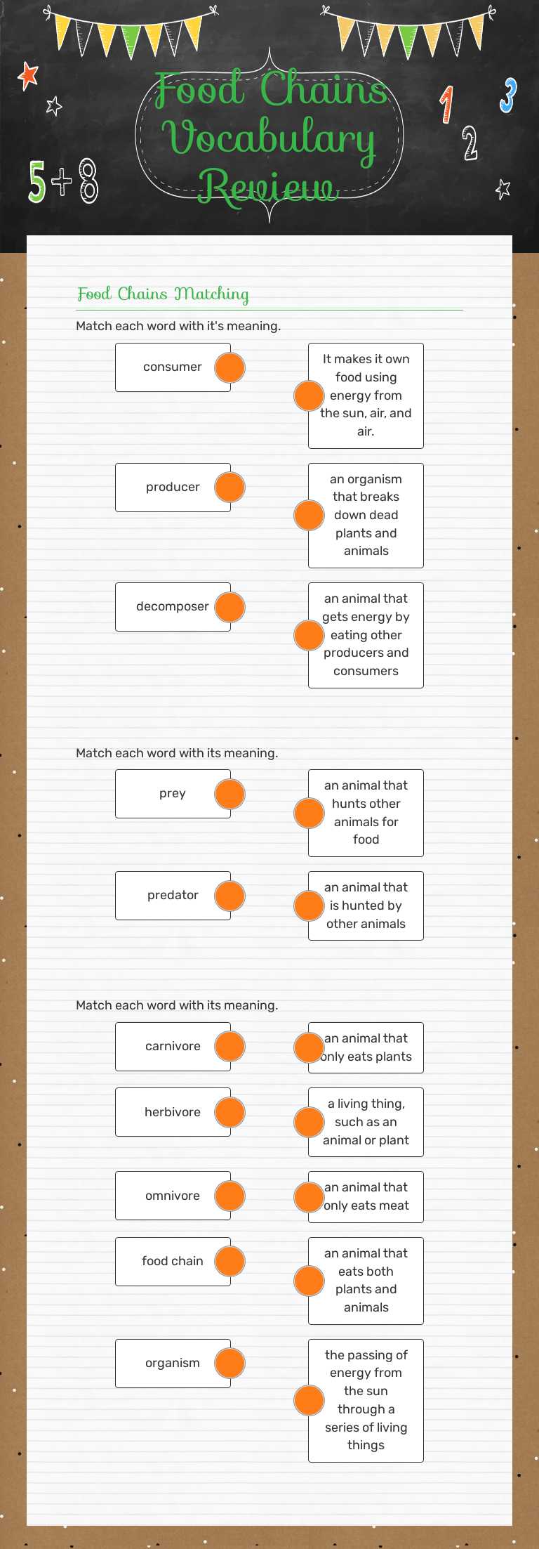 Food Chains Vocabulary Review worksheet preview image