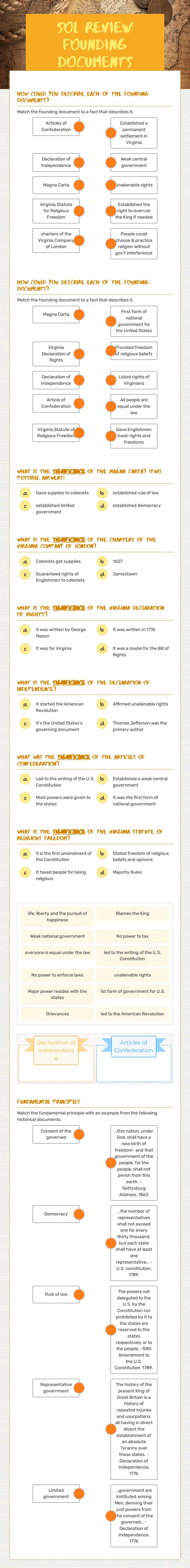SOL Review: Founding Documents worksheet preview image