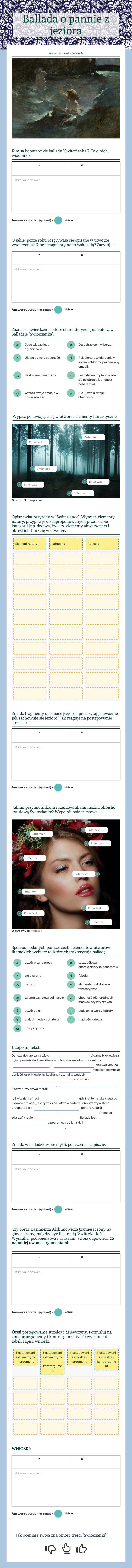 Ballada o pannie 
z jeziora worksheet preview image