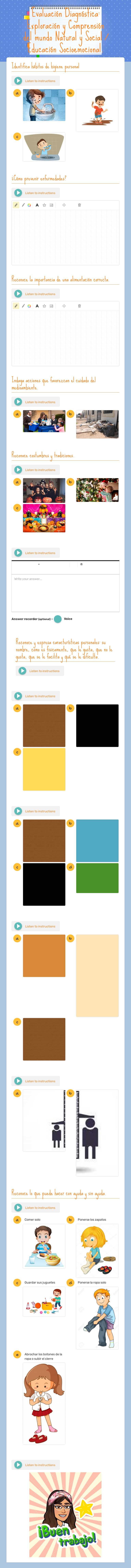 Evaluación Diagnóstica: Exploración y Comprensión del mundo Natural y Social / Educación Socioemocional. worksheet preview image