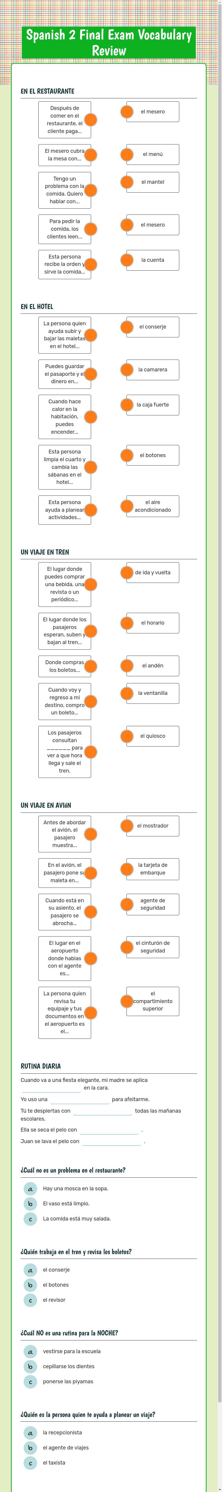 Spanish 2 Final Exam            Vocabulary Review worksheet preview image