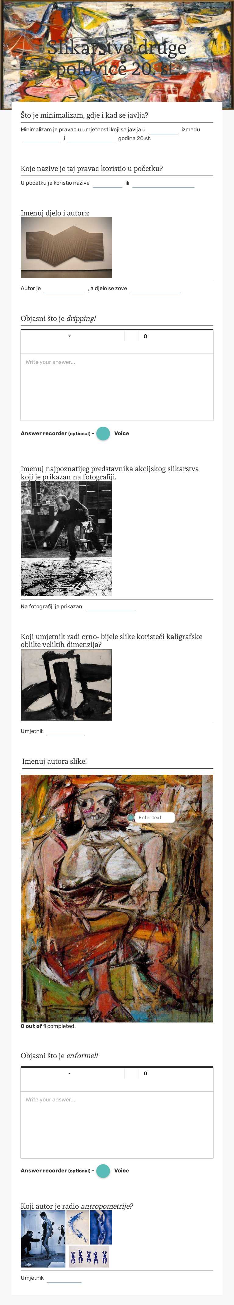 Slikarstvo druge polovice 20. st. worksheet preview image