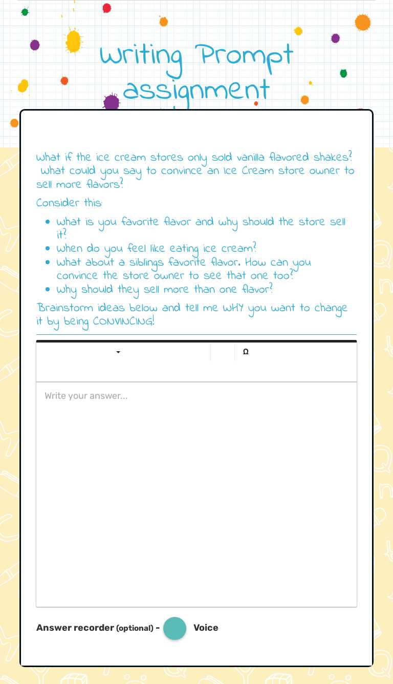 Writing Prompt assignment Grade 5 worksheet preview