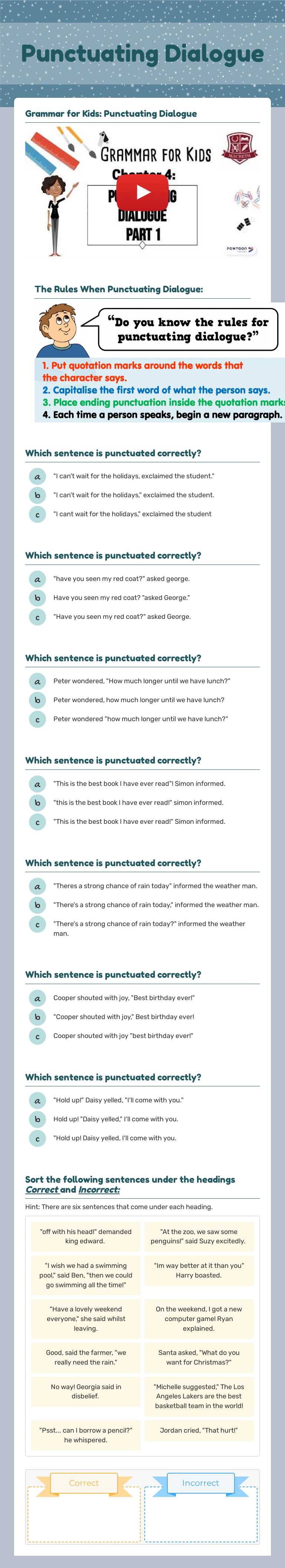 Punctuating Dialogue worksheet preview image