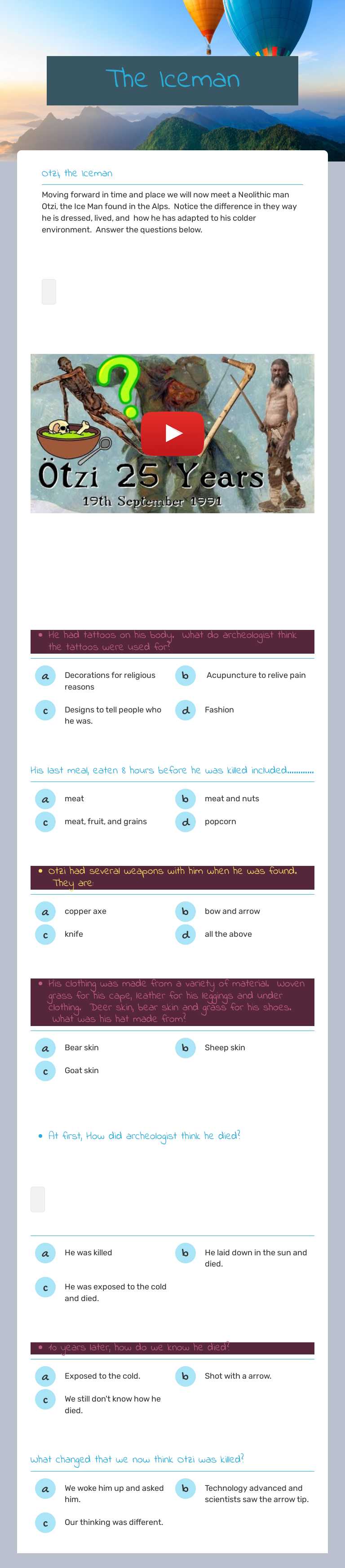 The Iceman Grade 6 worksheet preview