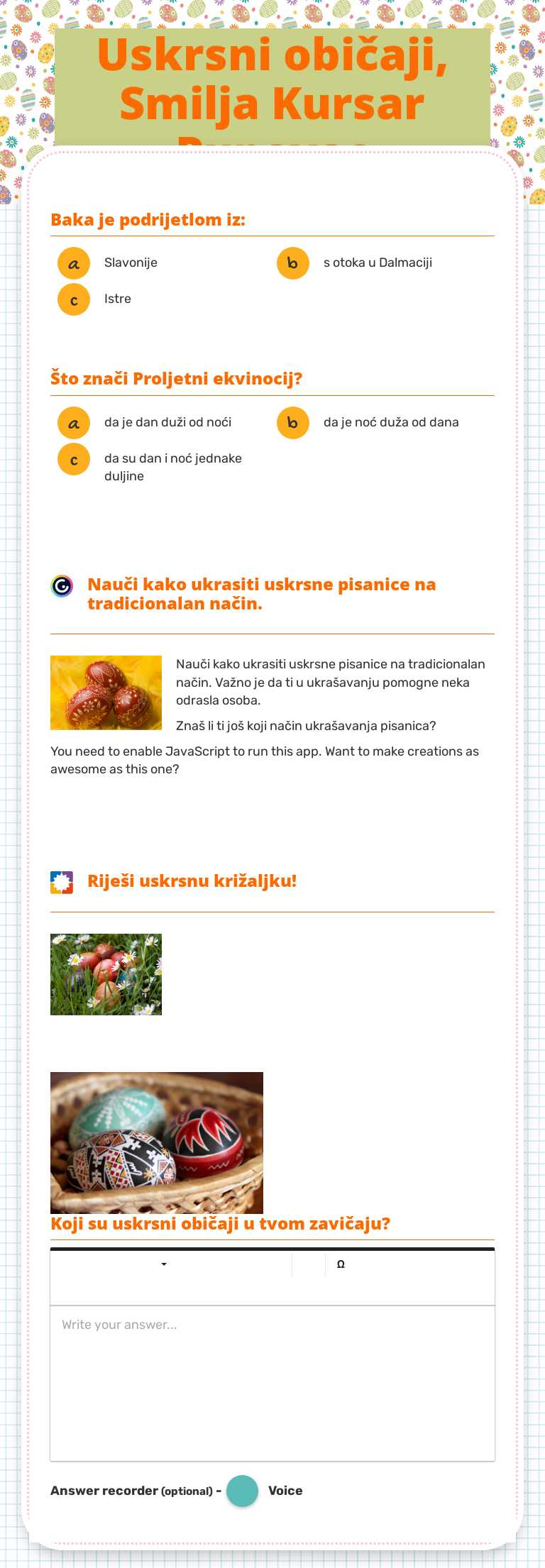 Uskrsni običaji, Smilja Kursar Pupavac Other worksheet preview
