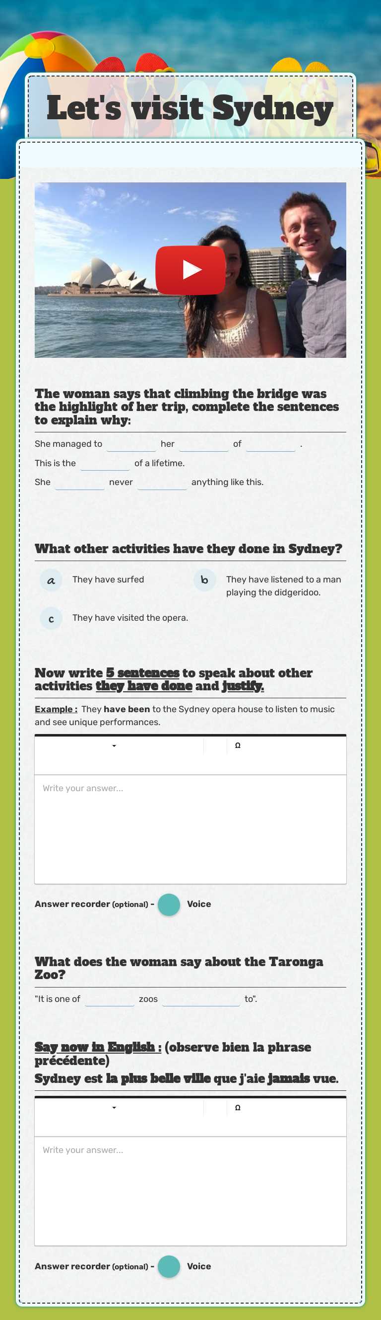 Let's visit Sydney worksheet preview image