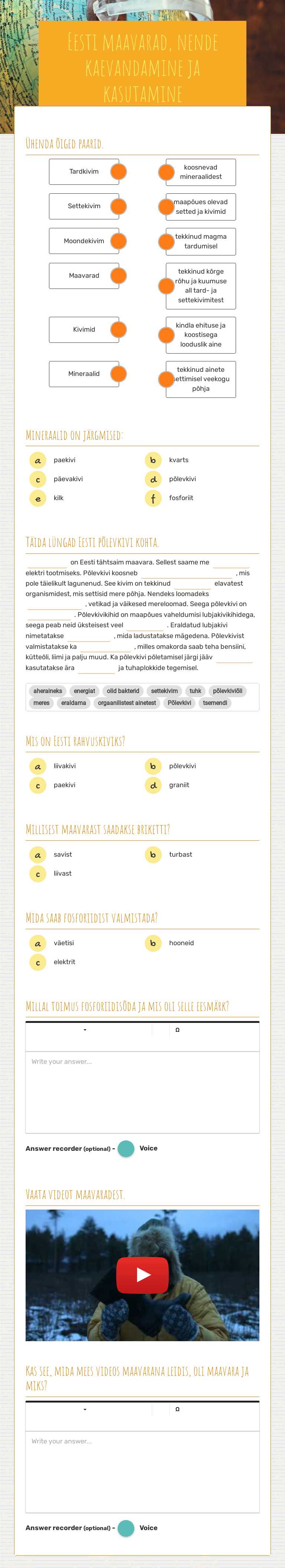 Eesti maavarad, nende kaevandamine ja kasutamine worksheet preview image