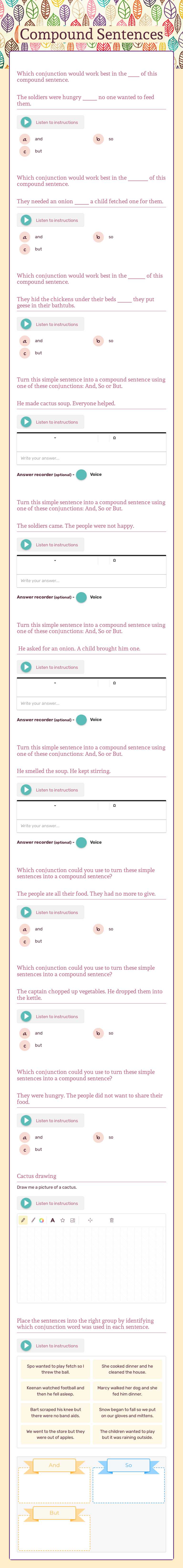 Compound Sentences worksheet preview image