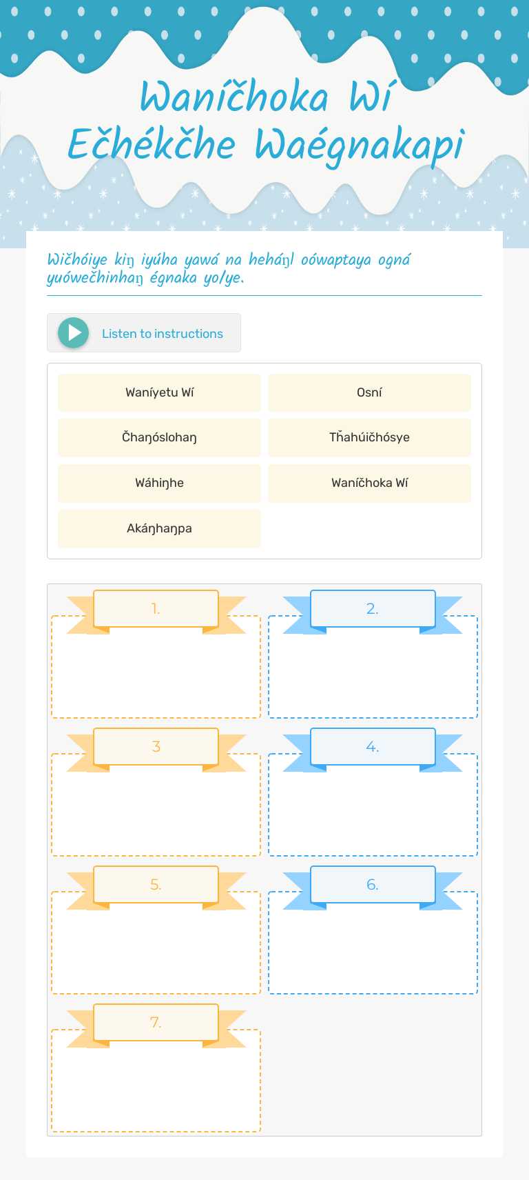 Waníčhoka Wí Ečhékčhe Waégnakapi Grade 1 worksheet preview