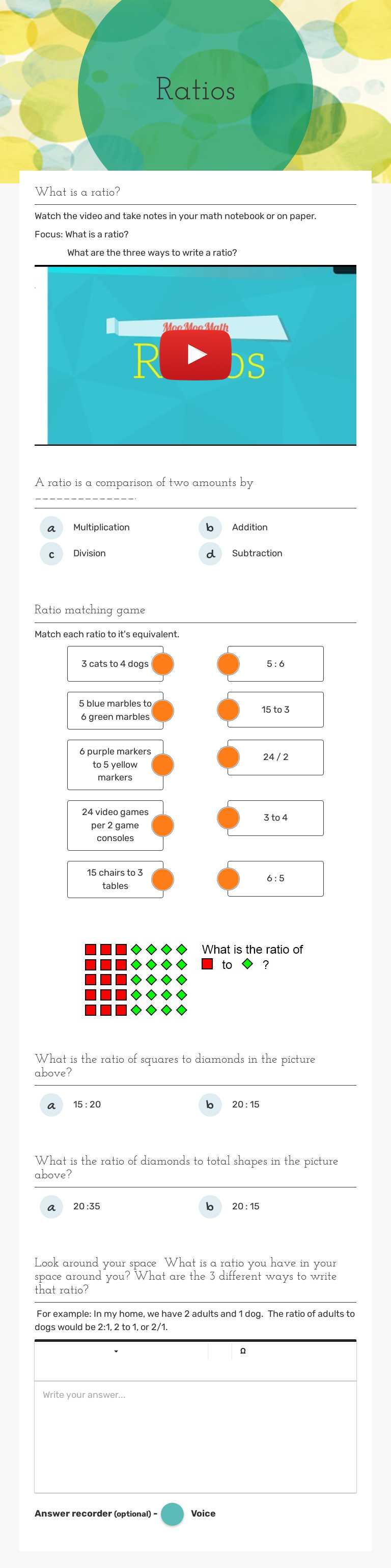 Ratios worksheet preview image