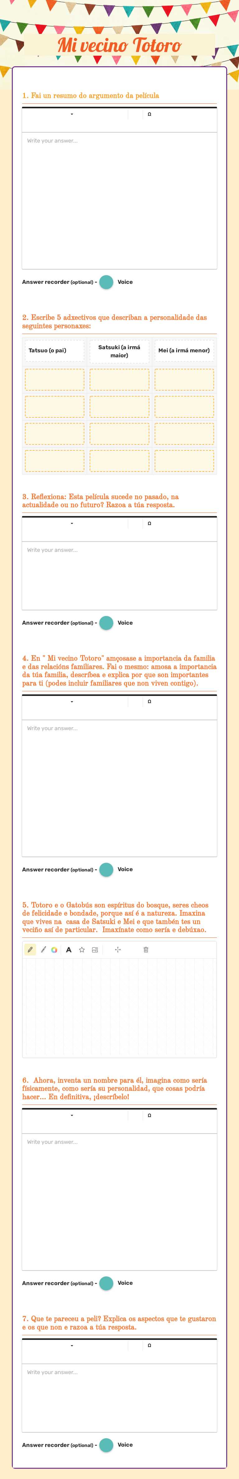 Mi vecino Totoro worksheet preview image