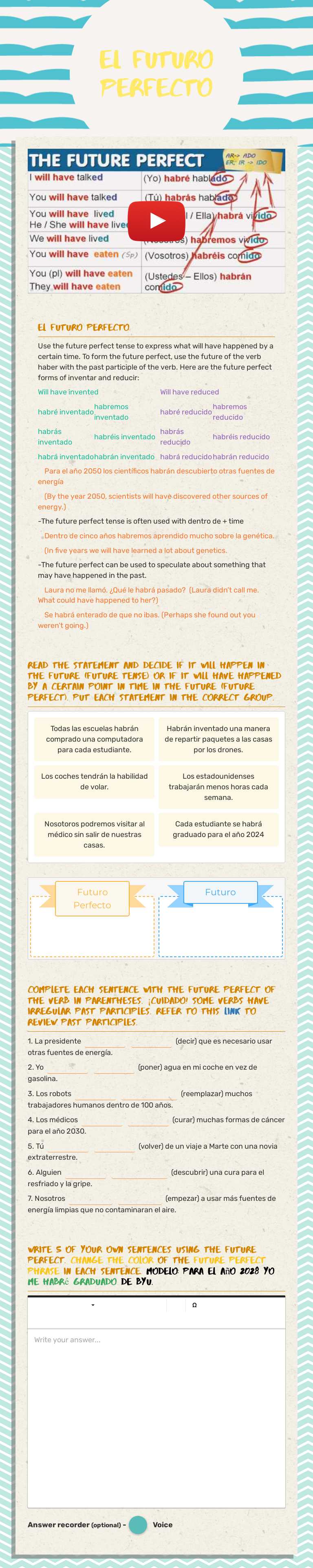 El Futuro perfecto worksheet preview image