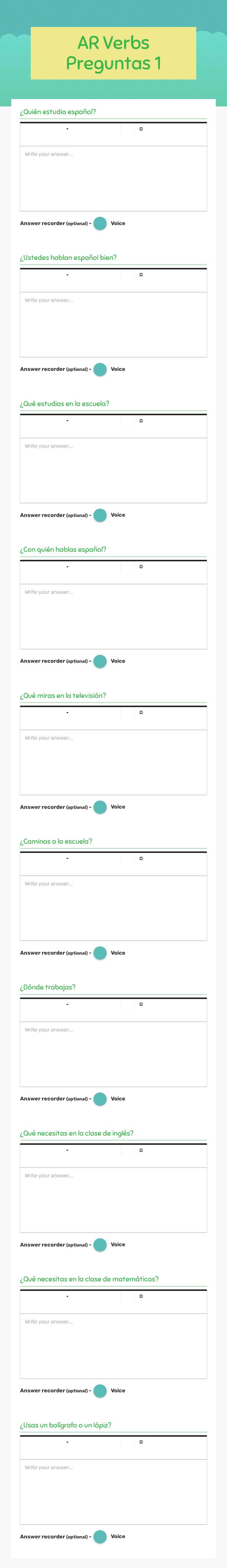 AR Verbs Preguntas 1 worksheet preview image