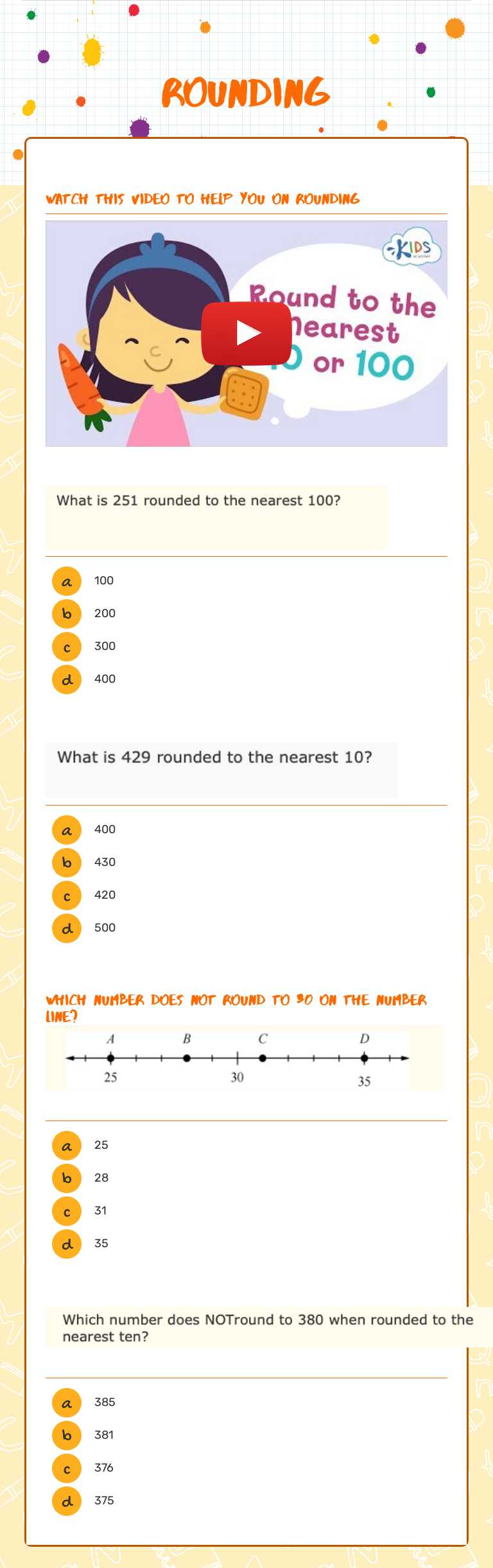Rounding worksheet preview image