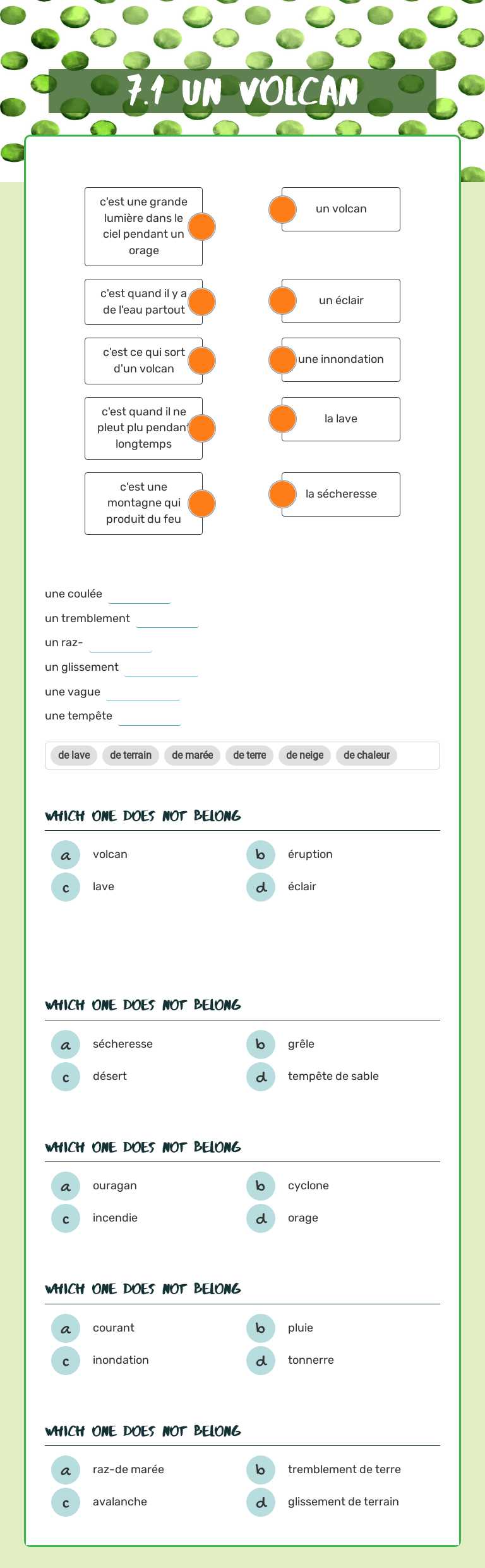 7.1 Un volcan Grade 10 worksheet preview