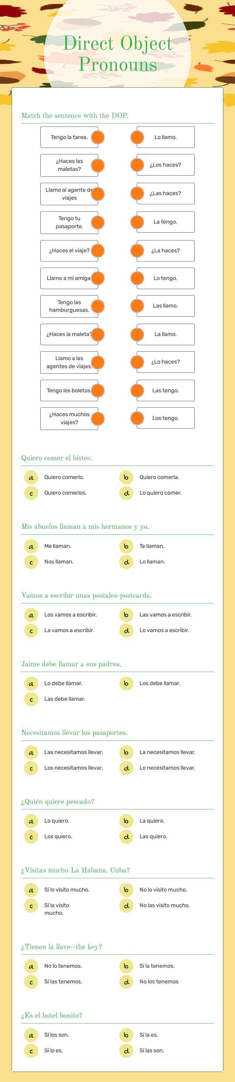 Direct Object Pronouns Grade 7 worksheet preview