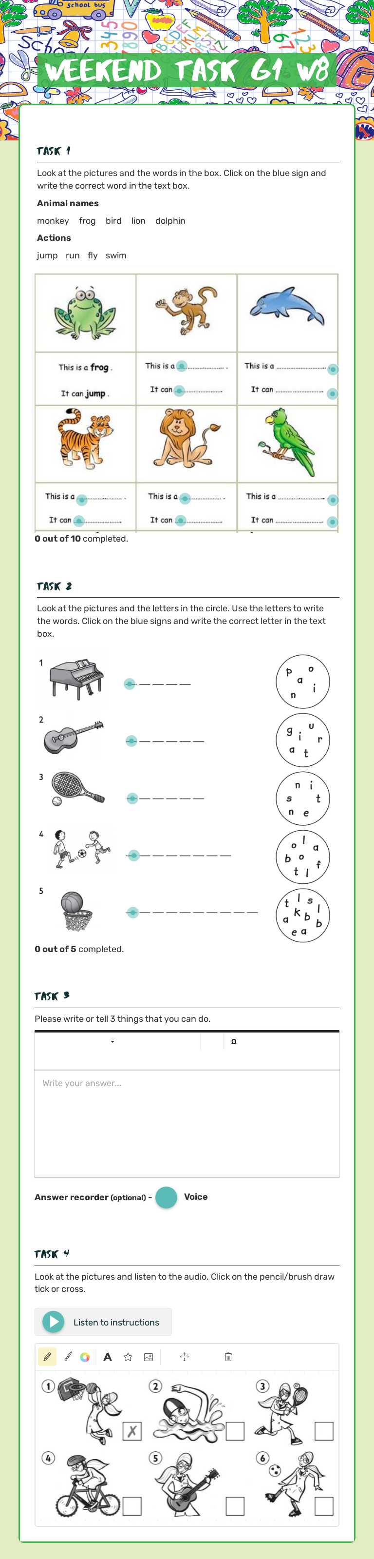 weekend task g1 w8 worksheet preview image