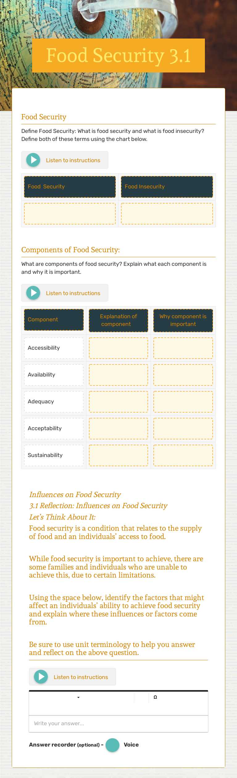 Food Security 3.1 worksheet preview