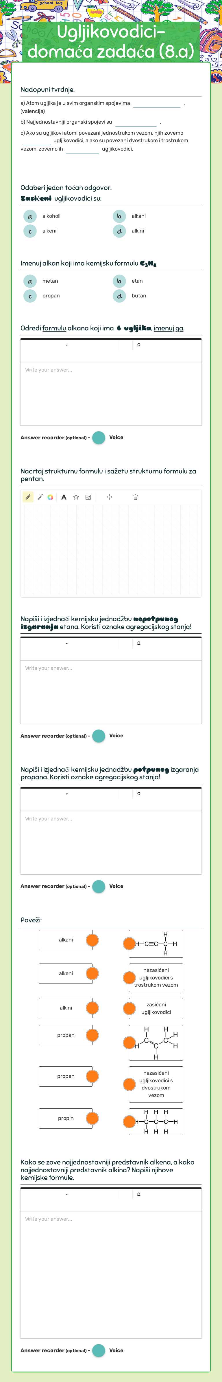 Ugljikovodici- domaća zadaća (8.a) worksheet preview image