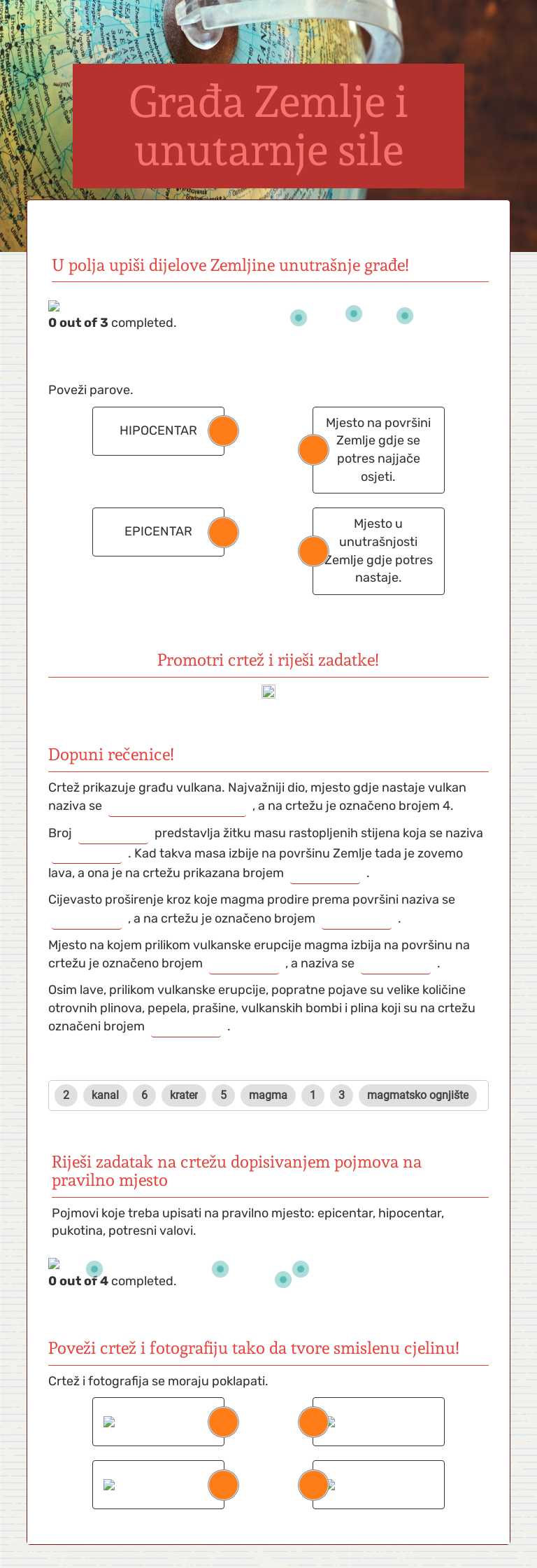 Građa Zemlje i unutarnje sile Grade 5 worksheet preview