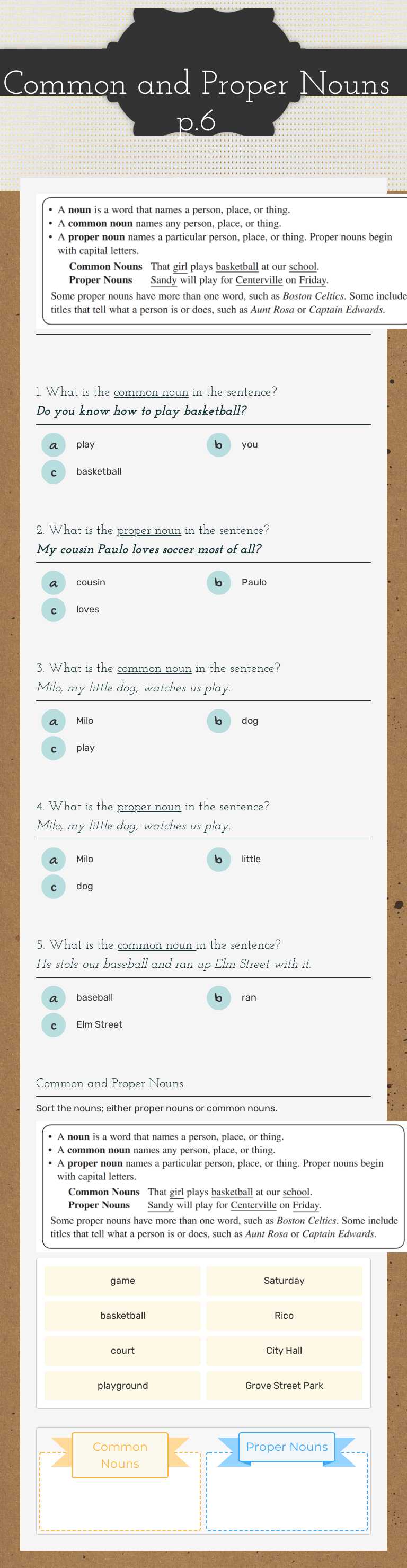 Common and Proper Nouns p.6 Grade 4 worksheet preview