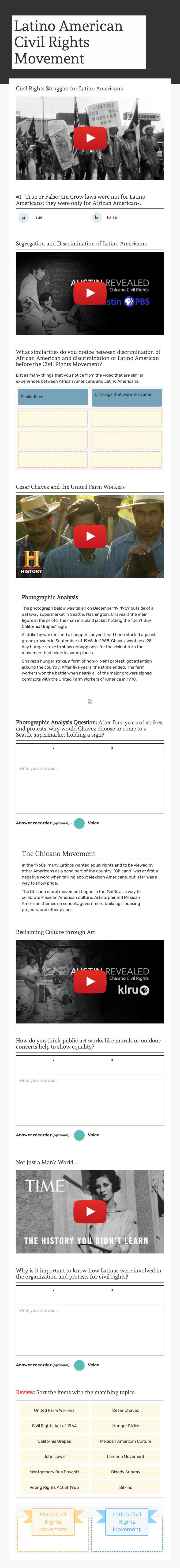 Latino American Civil Rights Movement worksheet preview image