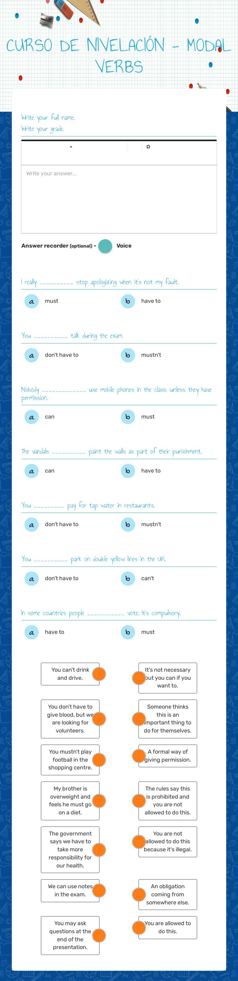 CURSO DE NIVELACIÓN - MODAL VERBS Grade 9 worksheet preview