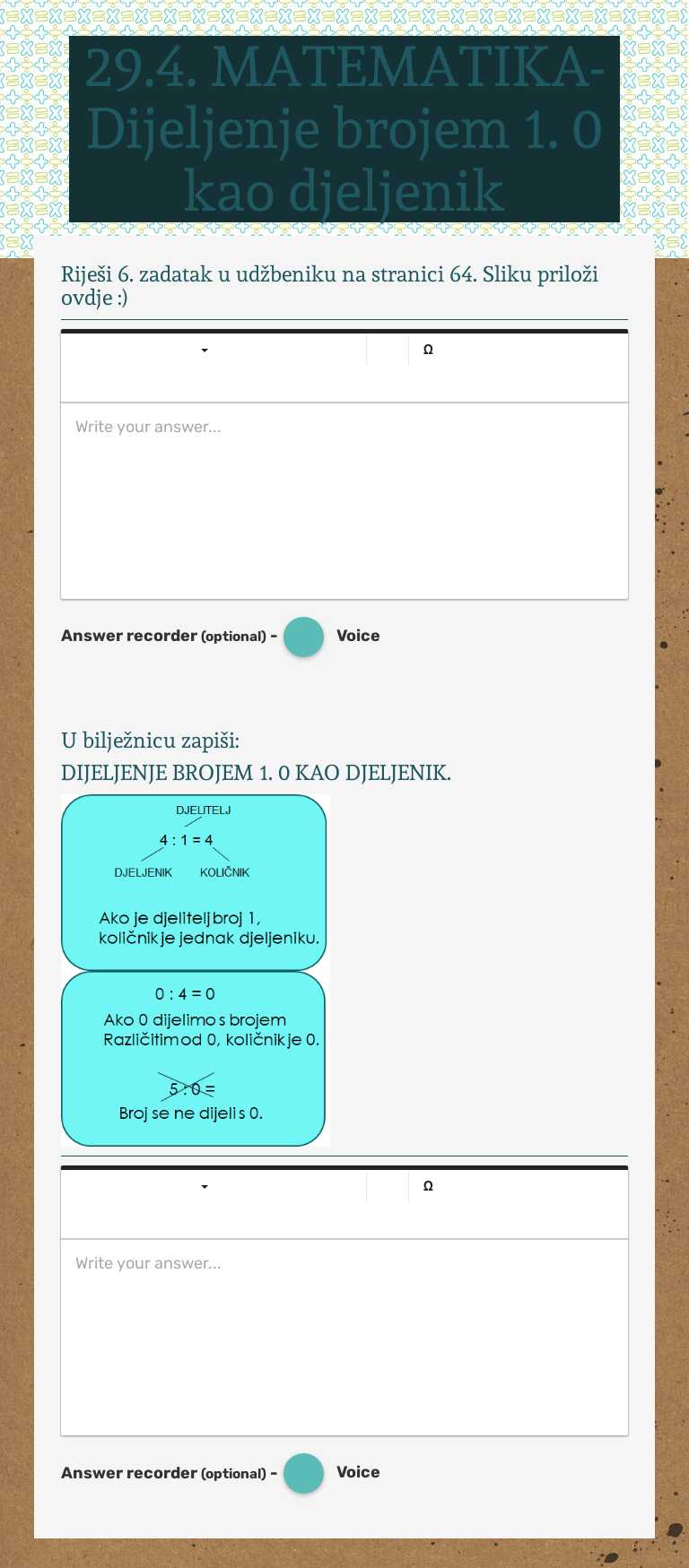 29.4. MATEMATIKA- Dijeljenje brojem 1. 0 kao djeljenik Grade 2 worksheet preview