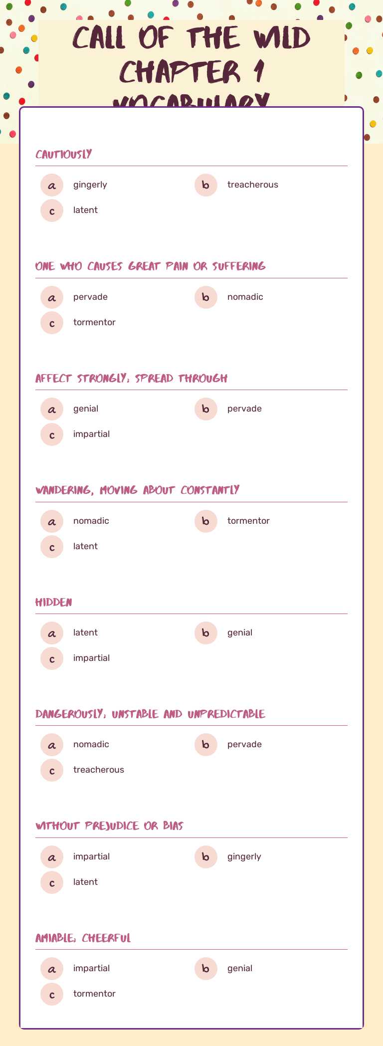 Call of the Wild   Chapter 1 vocabulary Grade 6 worksheet preview