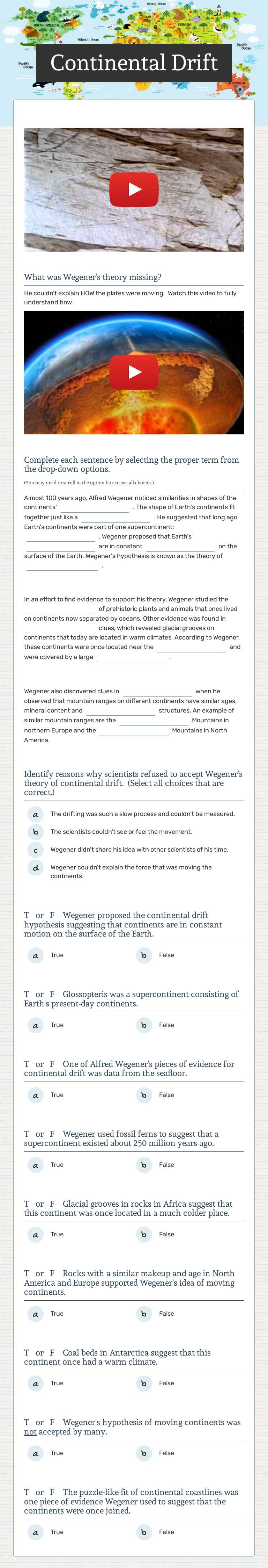 Continental Drift worksheet preview image